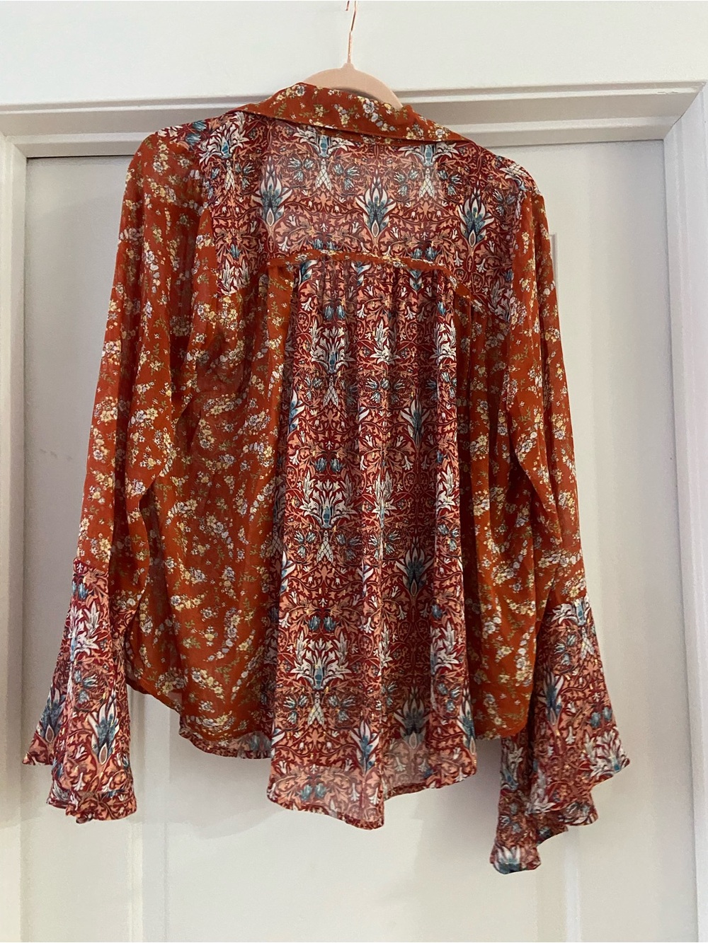Umgee Rust Floral Button-Down Bell Sleeve Top - Picture 3 of 8